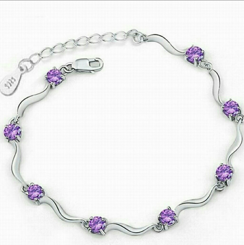 🎀Purple CZ .925 Plated Twisted Link Bracelet